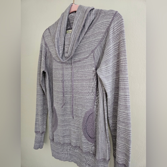 Akini Purple Grey Wool Blend Funnel Neck Drawstring Long Sleeve Sweater Size M - Picture 2 of 11